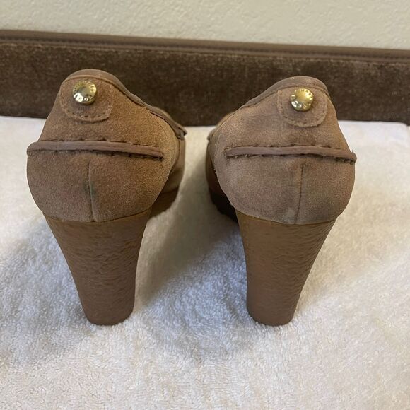 Michael Kors MK Women's Leather High Heel Loafer Pump Wedges Size 7 - Picture 5 of 13